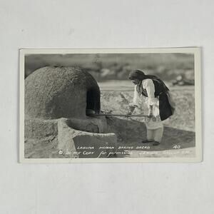 1930 RPPC Native American Laguna Woman Baking Bread Franklin 1c Stamp Postcard